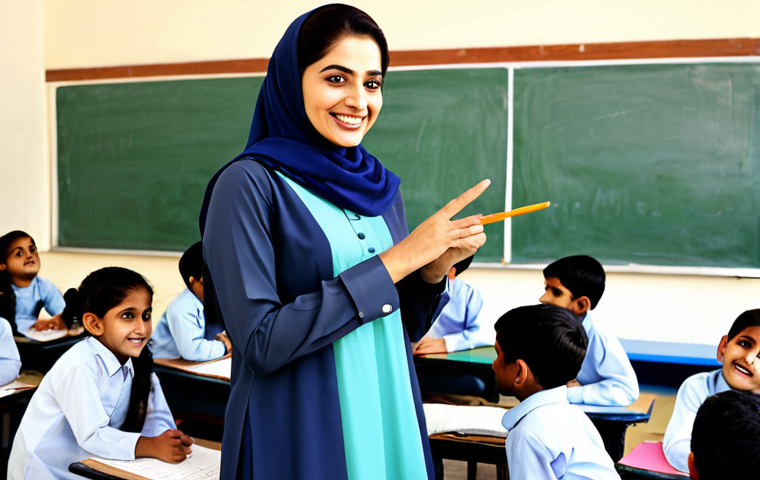 **
"A professional Urdu-speaking female teacher in a modest shalwar kameez, smiling warmly while teaching a class of young children. Classroom setting with colorful educational posters in Urdu. Safe for work, appropriate content, fully clothed, professional, modest, family-friendly, perfect anatomy, correct proportions, natural pose, well-formed hands, proper finger count, natural body proportions, high quality."
**