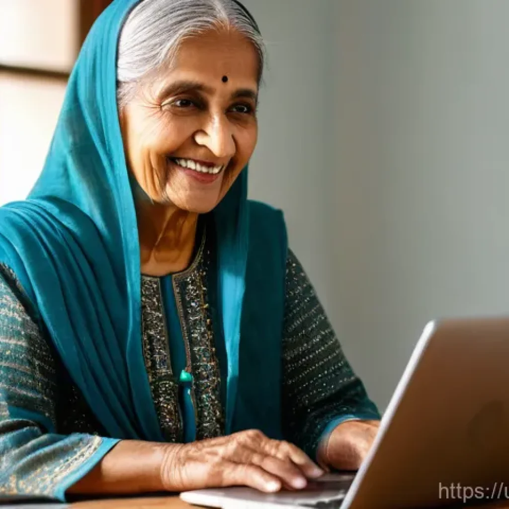 시니어 고령화 교육 - **Prompt:** A serene and brightly lit image of an elderly South Asian woman, likely in her early 70s...