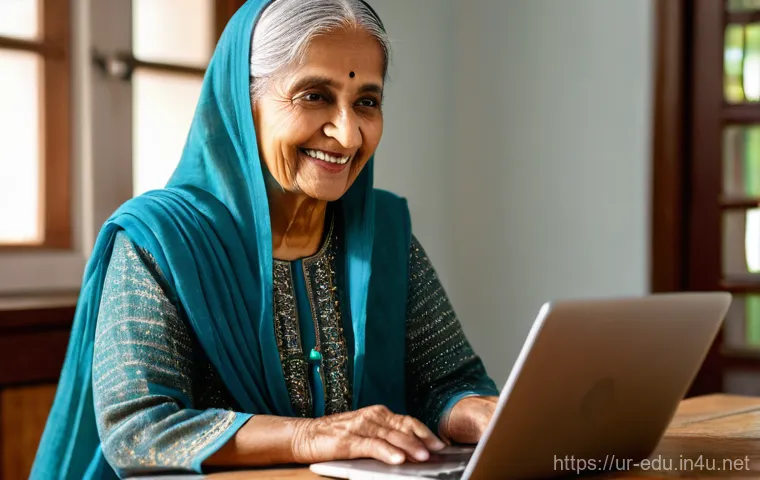 시니어 고령화 교육 - **Prompt:** A serene and brightly lit image of an elderly South Asian woman, likely in her early 70s...