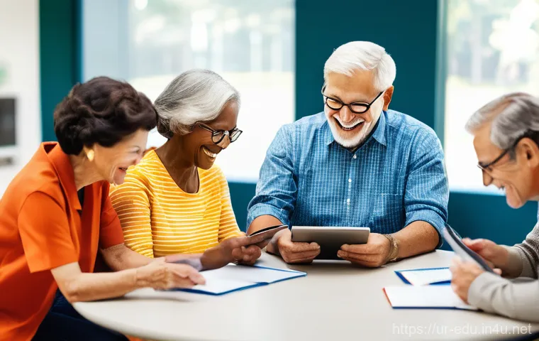 시니어 뇌 건강 프로그램 - **Prompt:** A vibrant, high-definition photographic image capturing a diverse group of cheerful seni...
