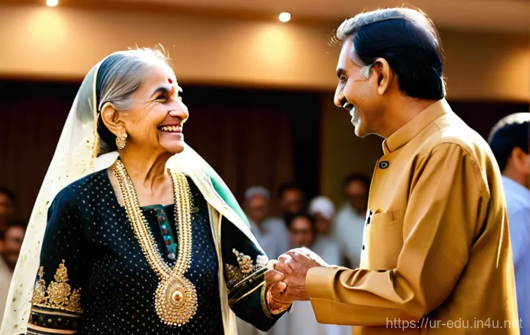 시니어 댄스 파티 - **Prompt:** A heartwarming scene of an elderly Pakistani couple, radiating joy, dancing gracefully t...