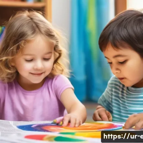 Home 29 유아 미술 교육 - A joyful and imaginative scene of two young children, around 4-6 years old, sitting at a low table c...