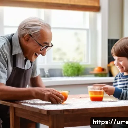Home 28 시니어와 함께하는 과학 실험 - **Prompt 1: Joyful Volcano Experiment with Grandfather and Grandson**
"A cozy indoor scene where...